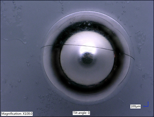 A 100X-magnification high resolution picture of the double shell capsule.